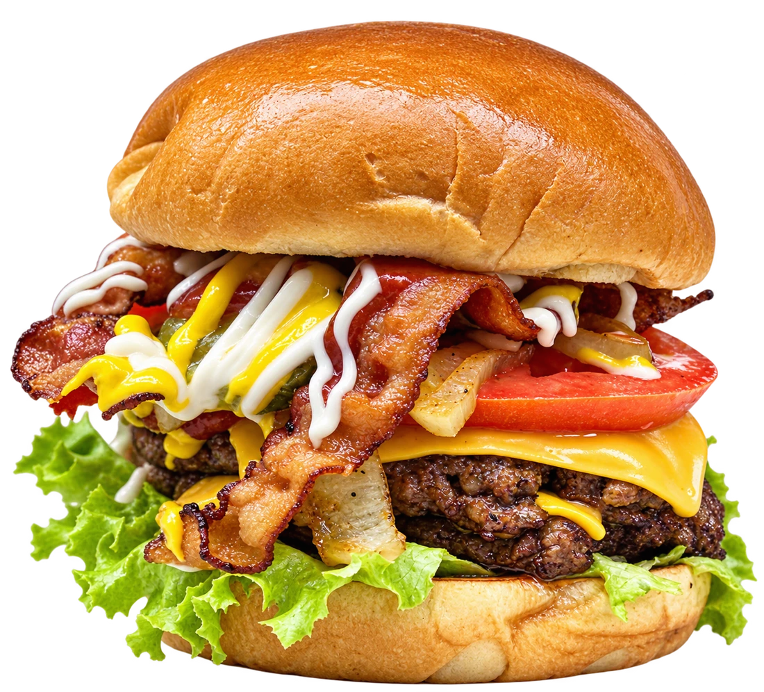 Sophia’s double burger with bacon, melted cheese, tomato and lettuce